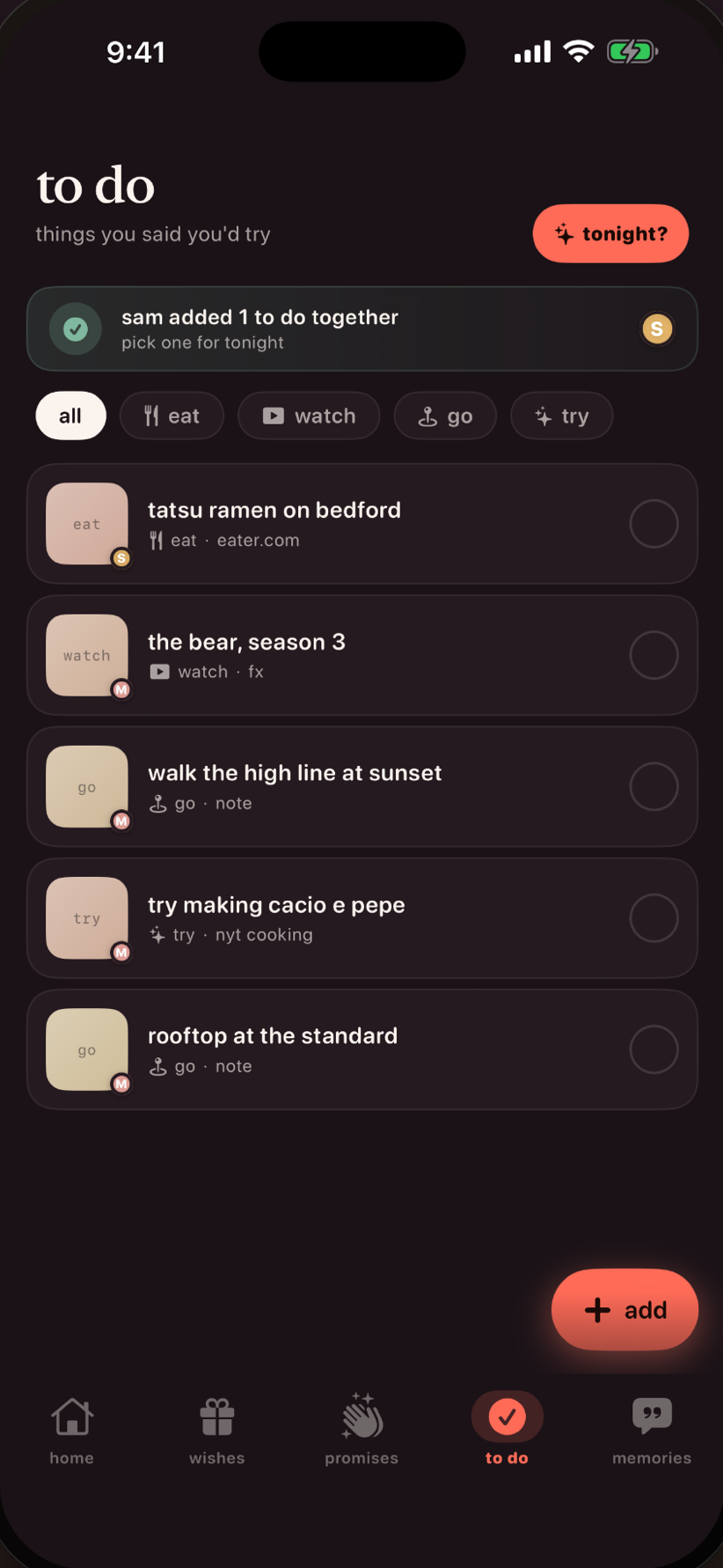 Things to do — one shared list